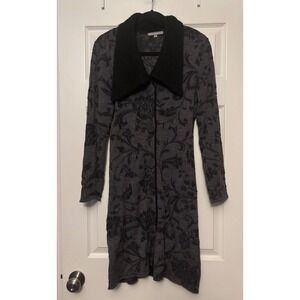 Caamano | Gray Black Floral Long Sleeve Cardigan Sweater Alpaca Sz M